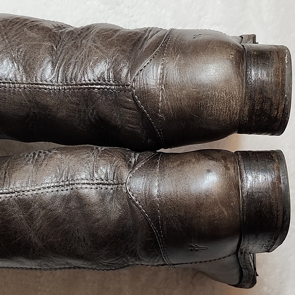 Frye  Melissa Tall Western  Riding Lug Boots Gray Leather Sz 6.5 - Picture 11 of 16
